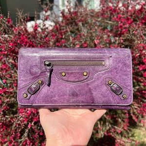 Balenciaga Purple Leather Classic City Long Wallet
